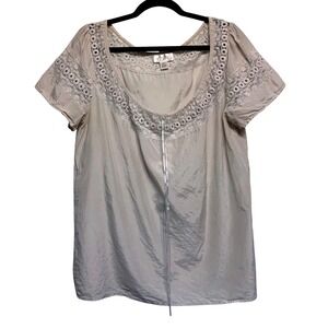 LOFT Lace Trim Blouse Womens 14 Gray Silk Blend Fairy Ethereal Flowy